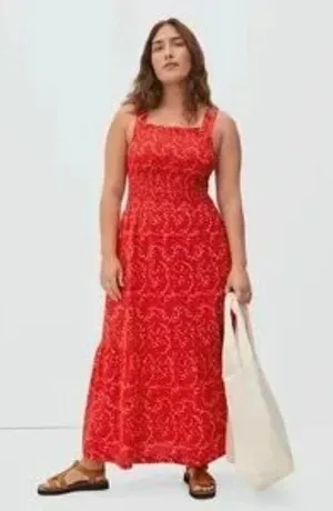 Everlane Red‎ White Floral The Smock Maxi Dress thumbnail 1