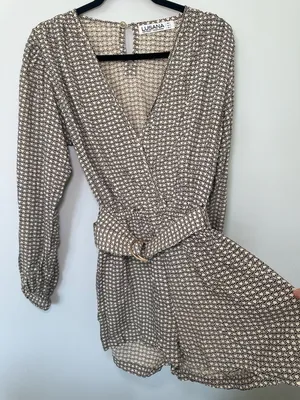 Lusana Robyn Belted Playsuit Size L Brown White Clover Print thumbnail 3