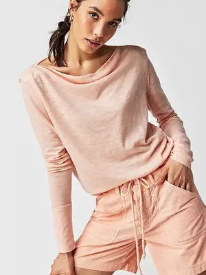 Free People Kimmi‎ Long Sleeve Top in Pretty in Peach Small NWT thumbnail 1