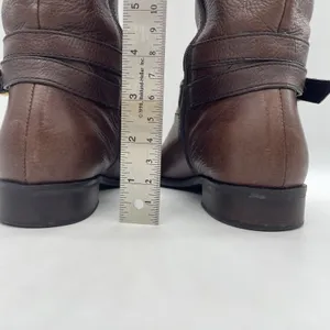 Talbots Womens 7AA Riding Boots Tall Brown Pebbled‎ Leather Gold Buckle Full Zip thumbnail 13