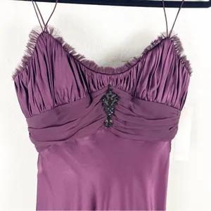 BADGLEY MISCHKA 100% Silk Burgundy Embellished Bodice Shoulder Cover Dress 6 thumbnail 13