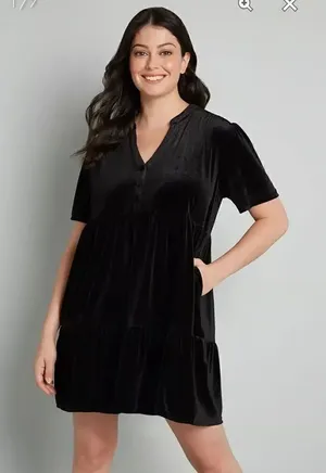 Modcloth Levels Of Levity Tiered Velvet Babydoll Dress Shift Black S NWT thumbnail 1