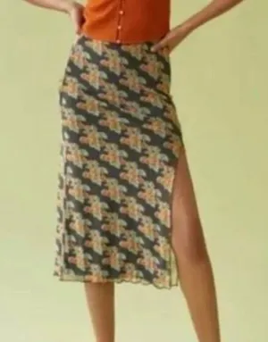 Urban Outfitters Orange Fruit y2k Mesh Midi Skirt dainty Slit NWT S whimsi boho thumbnail 1