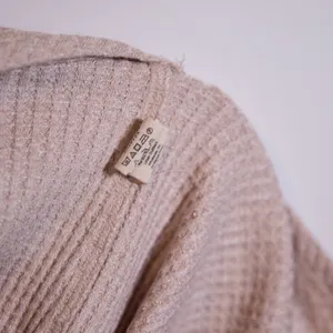 Free People Moutaineer Waffle Knit Lace Up Long Sleeve Crew Neck Tee Shirt Beige thumbnail 3