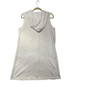 Dotti Womens White Textured Palm Leaf Zip Front‎ Sleeveless Hooded Cover Up M thumbnail 5