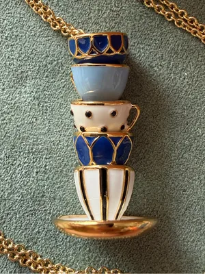 Kate Spade |♠️|Gold Plated Stacked Teacup Pendant Necklace | Blue thumbnail 2