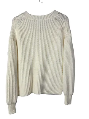 Simply Vera Vera Wang White Ribbed V-Neck Sweater M thumbnail 2