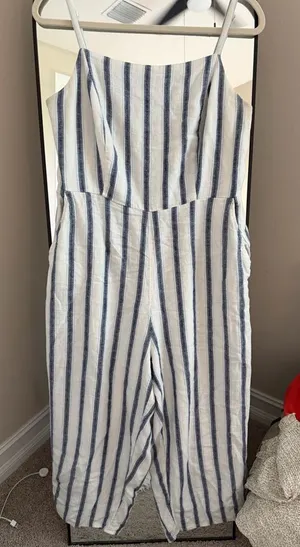Old Navy Blue and White Striped Jumpsuit thumbnail 1