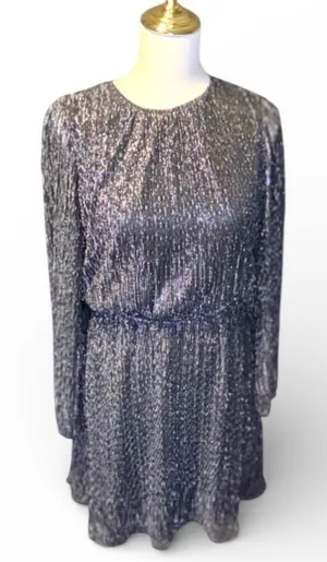 White‎ House Black Market Silver thread Long Sleeve Mini Dress XS sheer style thumbnail 1