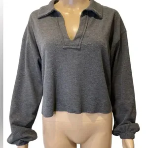 Altar'd State Grey V-neck Long Sleeve thumbnail 3