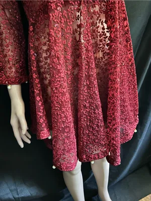 Embroidered Red Lace Fit-and-Flare Women's Dress MD thumbnail 6