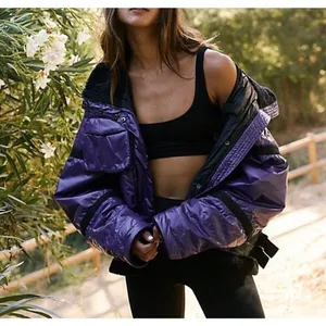Free People Movement Vagabond Fleece Bomber Jacket Women’s XS Purple Packable thumbnail 2