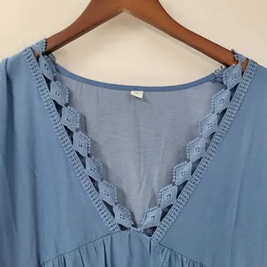 Boho Dress XL Blue Lace Crochet Trim Flowy Midi Casual Party Tiered Ruffle Rodeo thumbnail 6