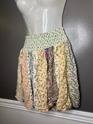 Blue Sky Skirt Womens Small Multi Floral Peasant Elastic Waist Mini Boho thumbnail 3