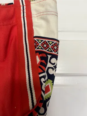 Vera Bradley Red Canvas Tote with Patterned Trim thumbnail 5