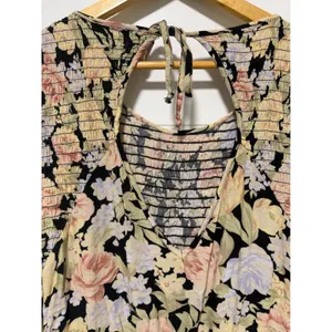 American Eagle Vintage Floral‎ Smocked Romper Long Sleeve Pockets Black Large thumbnail 9