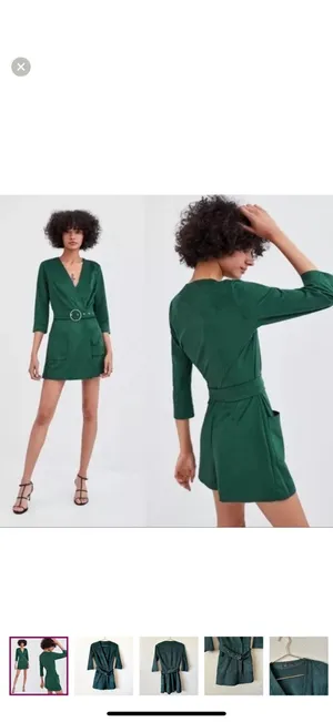 ZARA trf Collection Emerald Green Faux Suede Belted Romper thumbnail 5