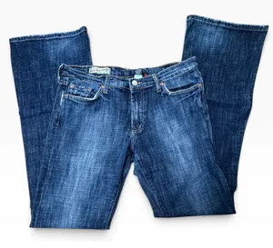 Red Engine Womens Flare Jeans Size 31 Dark Wash Y2K Retro Denim Blue Distressed thumbnail 1