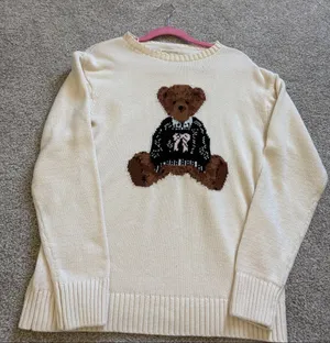 Aeropostale Cream Knit Sweater with Teddy Bear thumbnail 1