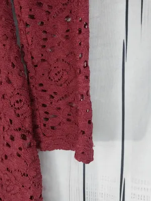 Hollister Burgundy Lace Long Sleeve Fit & Flare Skater Mini Dress NWT thumbnail 3