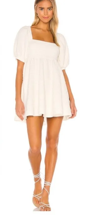Free people violet puff sleeve tie back mini‎ dress white sz S thumbnail 1