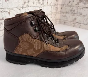 Coach Womens Hannah Brown Leather Signature‎ Monogram Canvas Hiking Ankle Boots thumbnail 1