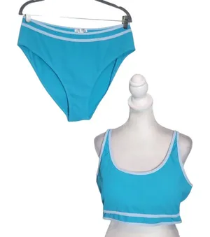 AI'MAGE Blue Bikini with Light Blue Trim and High Waist Bottoms NWT Size 2XL thumbnail 1