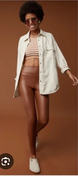 NWOT Offline Aerie Light Brown Leather High-Waisted Leggings size S thumbnail 1