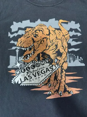 Las Vegas T-Rex Dinosaur Graphic T-Shirt Faded Black Souvenir Tee Women Small thumbnail 1