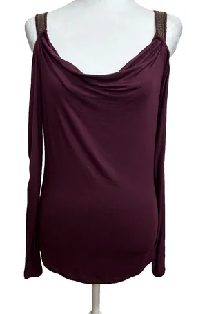 Rock &‎ Republic Cold Shoulder Top Burgundy Cowl Neck Metallic Straps Edgy S thumbnail 1