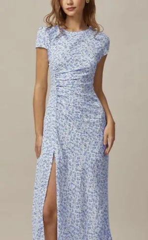 RIHOAS The Blue Round Neck Floral Slit Midi Dress 3 thumbnail 1