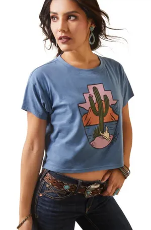Ariat Ladies Desert Daze Copen Blue Western T-Shirt Jersey cotton cactus graphic thumbnail 1