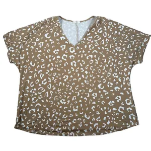 Entro Animal Print Boxy Tee Shirt Women's XL Brown Short Sleeve V-Neck thumbnail 1