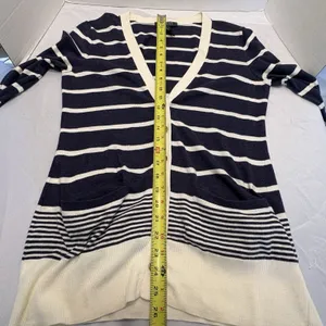 Lauren Ralph Lauren V Neck Navy & White Striped Cardigan Size Small thumbnail 6