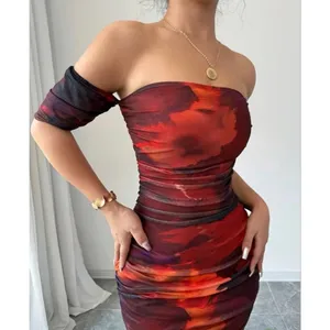 NEW Off-Shoulder Bodycon Ruched Slit Midi Dress L thumbnail 3