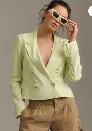 Anthropologie Maeve‎ Light Green Linen Slim Blazer Size XL NEW thumbnail 1