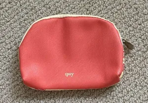 Ipsy Cosmetic Case Passport Stamps Bag Yellow Orange 5” x 7” Like New thumbnail 2