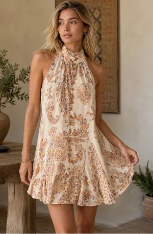 Zara High‎ Neck Floral Print Crochet Button Mini Dress thumbnail 1