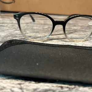 Stylish Black and Clear Reading Glasses with Case .50 includes soft case thumbnail 1