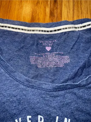 Victoria's Secret Navy Blue Short Sleeve Logo Sleep Tee with Pink Print thumbnail 3