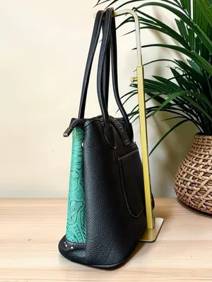 Trinity Ranch Embossed Turquoise Western Satchel Handbag Studded Purse thumbnail 2