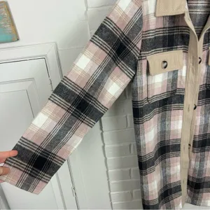 Melloday Pink Brown Plaid Long Line Button Front Shacket Size XL thumbnail 9