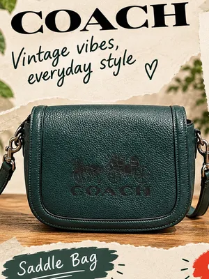 COACH Forest Green Saddle Pebbled Leather Crossbody Bag thumbnail 2