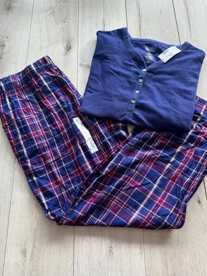 Croft & Barrow Henley Top & Rayon Pajama Bottom Set Dina Plaid Large NWT thumbnail 5