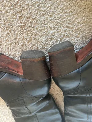 FRYE Jane Heeled Pull On Stitch Tall Leather Boots 77233 Black 7 1/2B thumbnail 6