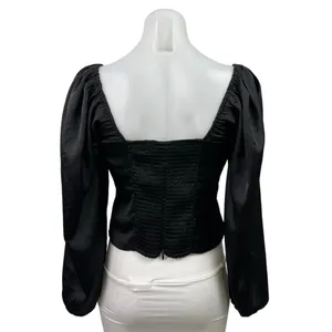 Abercrombie & Fitch Black Long Sleeve Pleated Bustier Crop Blouse Top Size M thumbnail 3
