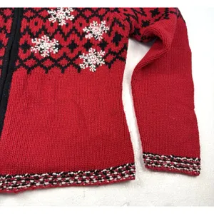 Womens Sweaters Cardigan Medium Wool‎ Blend Paul Harris Design Red Fair Isle Zip thumbnail 3