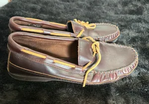 Womens Minnetonka Dark Brown Leather Slip On Tie Moccasin Loafer Shoes Size 12 thumbnail 1