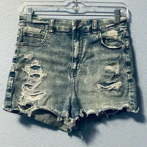 Size 4 American Eagle Curvy High Rise Denim Shorts Women's Distressed Stretch Ac thumbnail 1