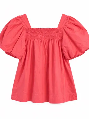 Maeve Anthropologie Puff-Sleeve Smocked Blouse Womens S Pink NWT thumbnail 6